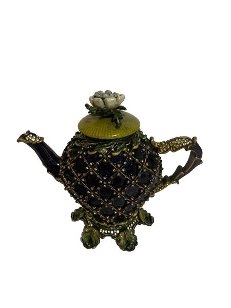 Jay Strongwater Enamel & Swarovski Crystals Lewis Carroll Inspired Teapot Clock