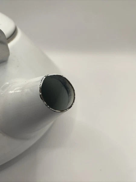 Vintage Kamenstein Tea Kettle White Enamel Tea Pot Bird Whistle 80s Retro Teapot