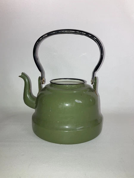 Vintage Green Tea Kettle Pot Porcelain￼ Enamel Ware Made In Poland No Lid