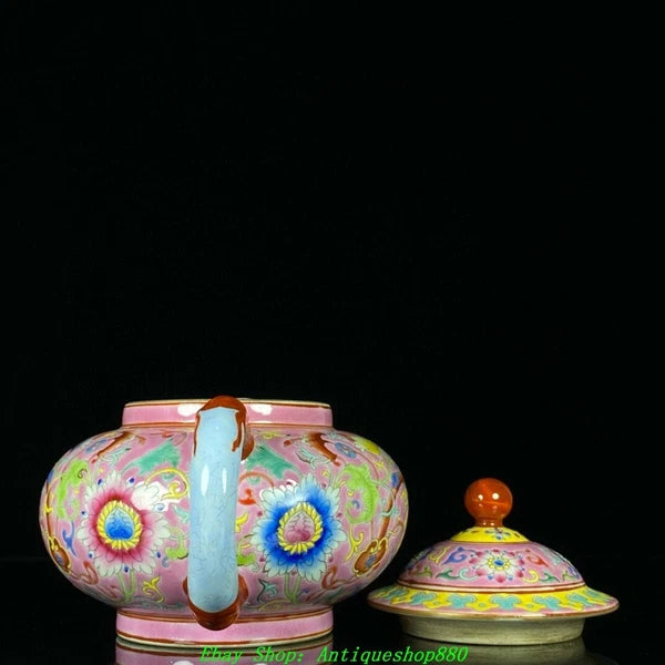 7.4''Qing Qianlong Marked Enamel Colour Porcelain Flower Wine Tea Pot Flagon