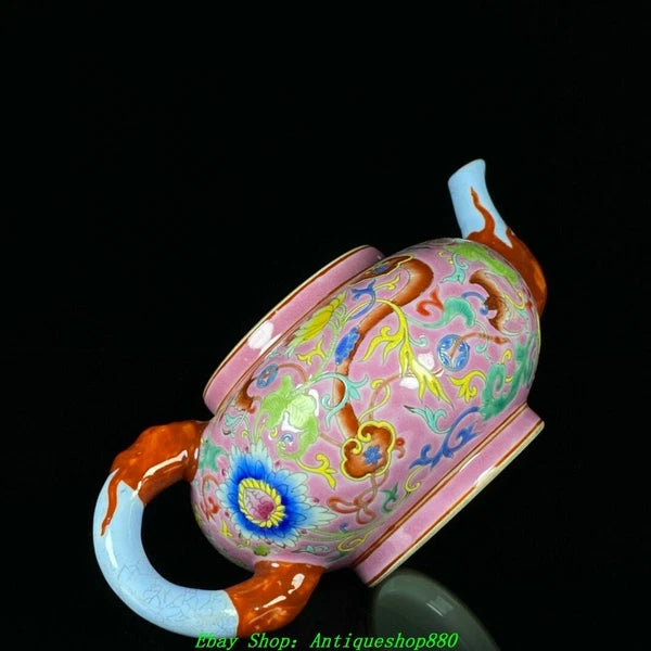 7.4''Qing Qianlong Marked Enamel Colour Porcelain Flower Wine Tea Pot Flagon