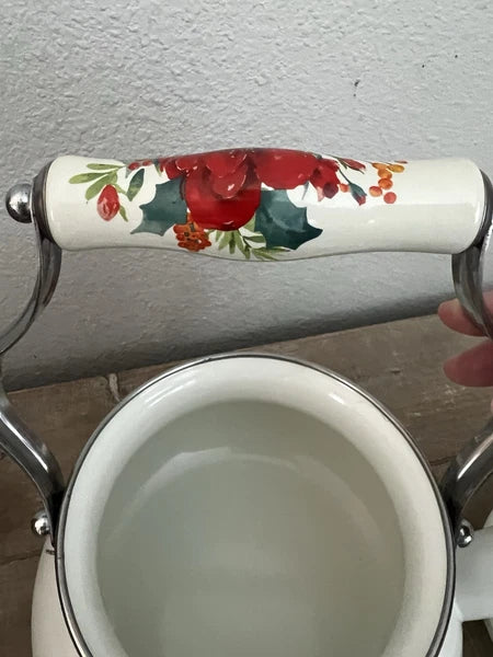 Pioneer Woman Floral Enamel Teapot Tea Kettle In White Cheerful Rose
