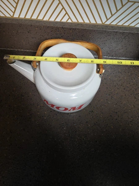 Vintage Enamelware White Teapot Tea Kettle MOM 70's