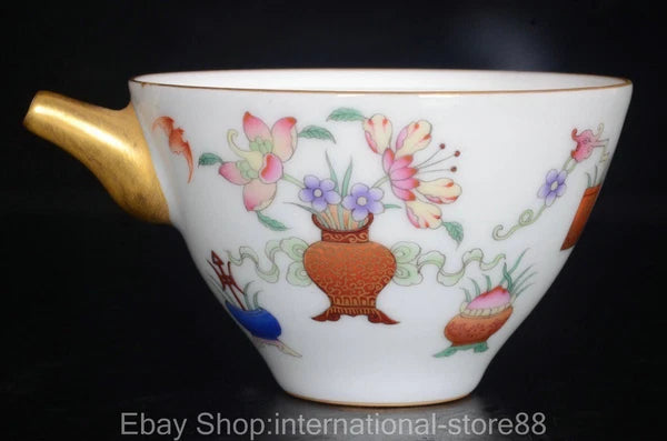4.4" Qianlong Marked Old Chinese Enamel Porcelain Bat Flower Teapot Teakettle