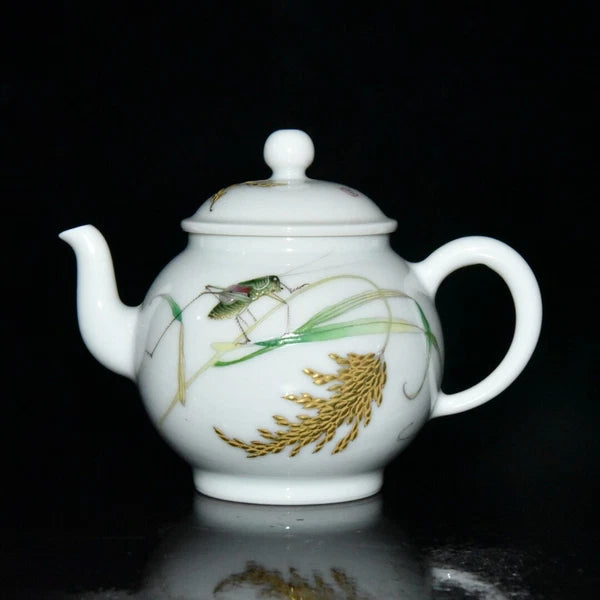 4.3" old antique qing dynasty yongzheng mark porcelain colour enamels cicada pot