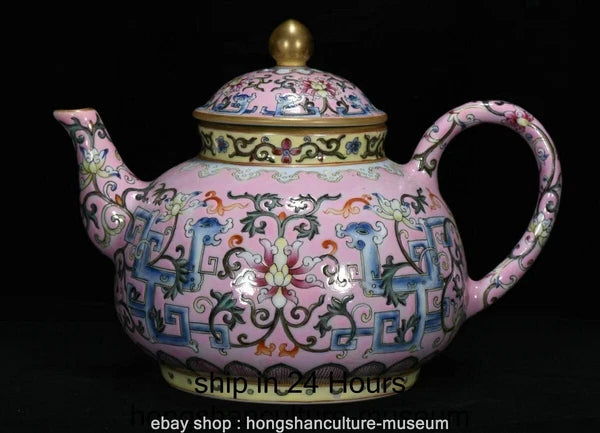 7.2" Qing Qianlong Marked Enamel Colour Porcelain Flower Wine Tea Pot Flagon