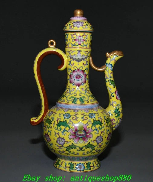 9.8''Qing Yongzheng Enamel Colour Porcelain Gilt Portable Wine Tea Pot Flagon
