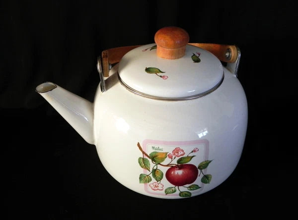 Vintage HIMARK Kitchen Concepts MALUS APPLES Enameled Tea Kettle Pot