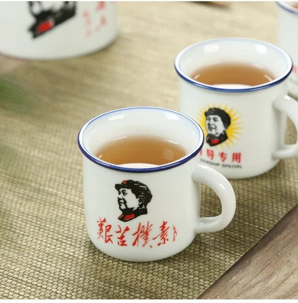 1 Pot 6cup Retro Imitation Enamel Teapot Cup Chairman Mao Pattern Drinkware