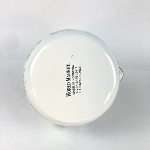 Vintage World Market Whistling Teapot Kettle w Dandelion Design White Blue Green