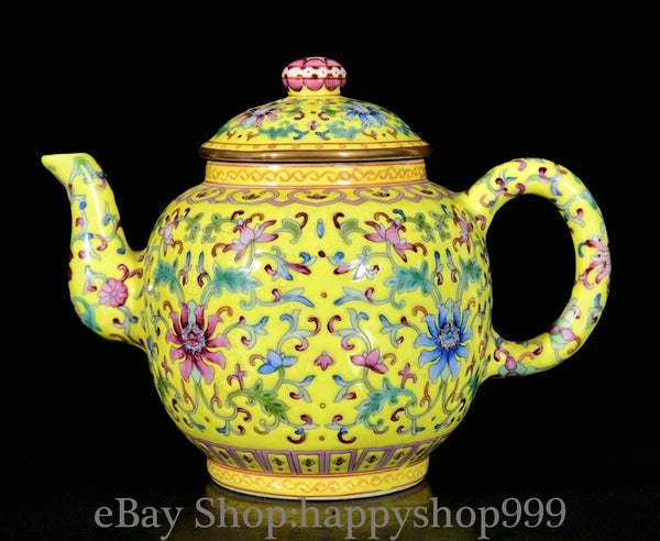6.8" Old China Yongzheng Marked Enamel Porcelain Entwined Flower Pattern Teapot