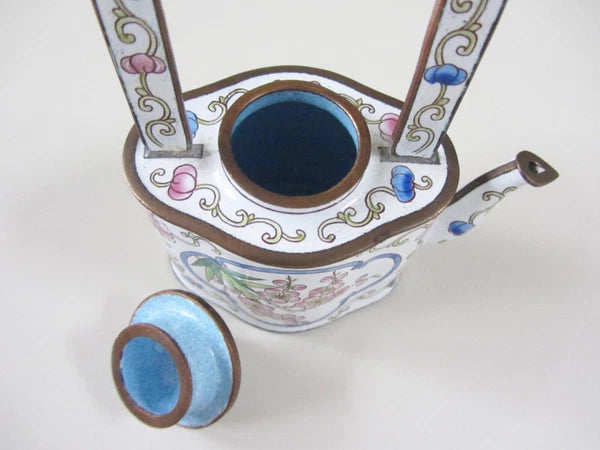 Kelvin Chen Enamel Miniature Teapot No. 868 Floral Roses Tall Handle