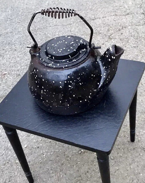 Vintage Cast Iron Plow & Hearth Antique Enamel Teapot Tea Pot Kettle Humidifier