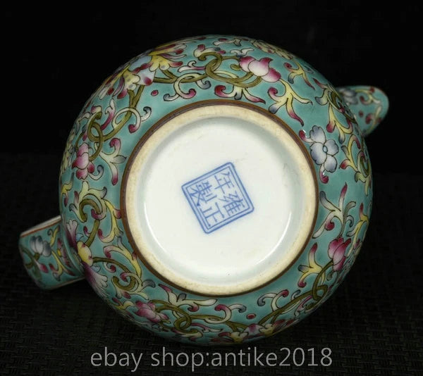 4.8" Old Chinese Yongzheng Marked Colour Enamel Porcelain Flower Mock Teapot Pot