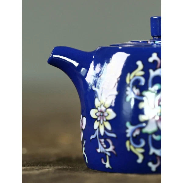 5.9"China Yixing Zisha Pottery Bottom Groove Clearing Clay Colour Enamels Teapot