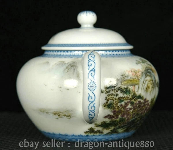 6.4" Ancient China QIanlong Marked Colour Enamel Porcelain landscape Teapot Pot