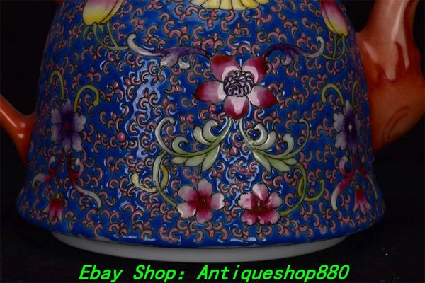 5.9''Qing Qinalong Marked Enamel Colour Porcelain Peach Wine Tea Pot Flagon