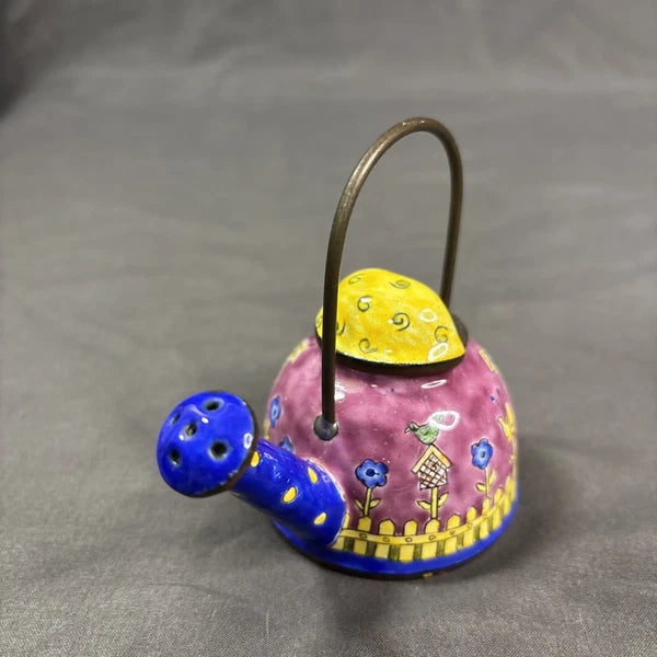 Vintage Empress Art Miniature Enamel &Brass Tea Pot And Bud Vase