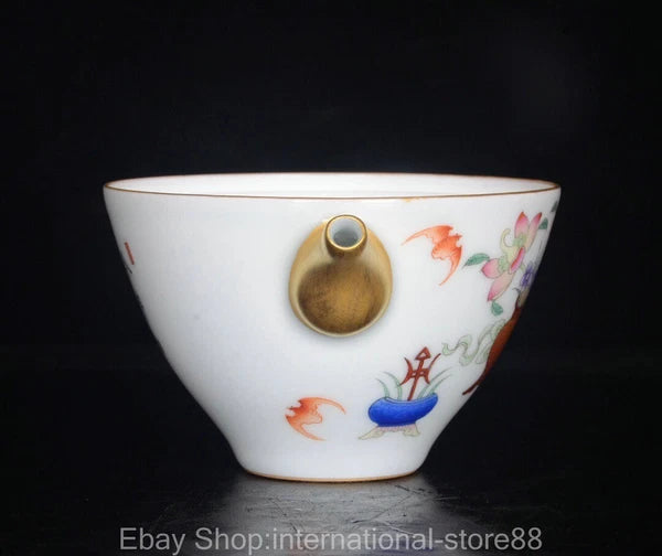 4.4" Qianlong Marked Old Chinese Enamel Porcelain Bat Flower Teapot Teakettle