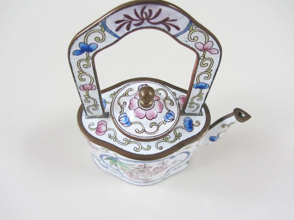 Kelvin Chen Enamel Miniature Teapot No. 868 Floral Roses Tall Handle