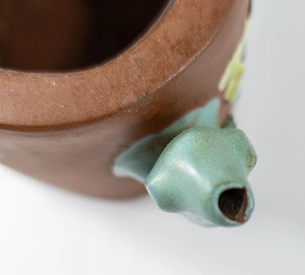 Antique Vintage Chinese Yixing Zisha Bamboo Form Teapot With Enamel