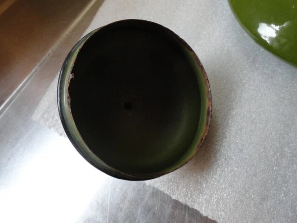 Vintage Green Enamel W/ Black Bail  Handle Made In Japan Teapot