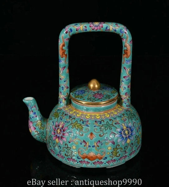 5.4" Qing Yongzheng Marked Enamel Colour Porcelain Flower Wine Tea Pot Flagon