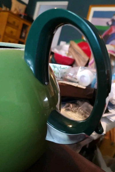 Vintage Retro 80's COPCO Red & Green Apple or Pear Enamel Teapot 2.5 Qt. Kettle