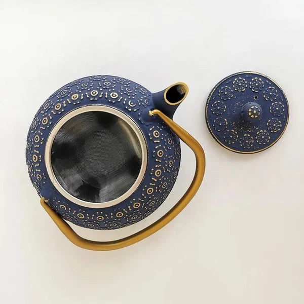 Pretty Japanese style cast iron teapot 1L capacity with tea strainer and enamel