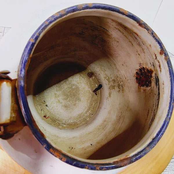 Vtg Enamelware Teapot Kettle Farmhouse Decor Rustic Kitchen White Primitive