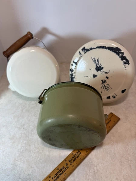 Lot of 3 Vintage MCM Retro Enamelware  Tea Kettle Pots