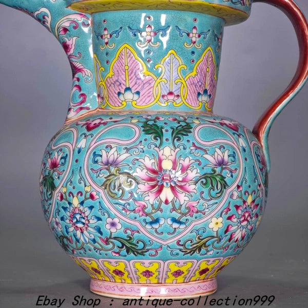 9.4" Yongzheng Enamel Colour Porcelain Gilt Lotus Flower Wine Tea Pot Flagon