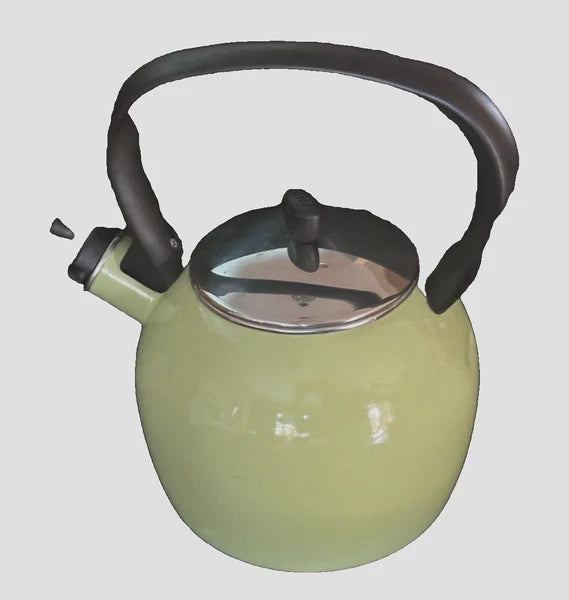 Vintage Copco Green Enamel Whistle Teapot Kettle 1.5 Qt