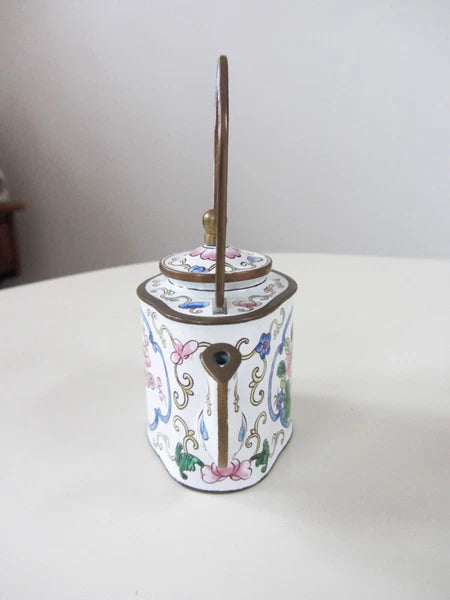 Kelvin Chen Enamel Miniature Teapot No. 868 Floral Roses Tall Handle