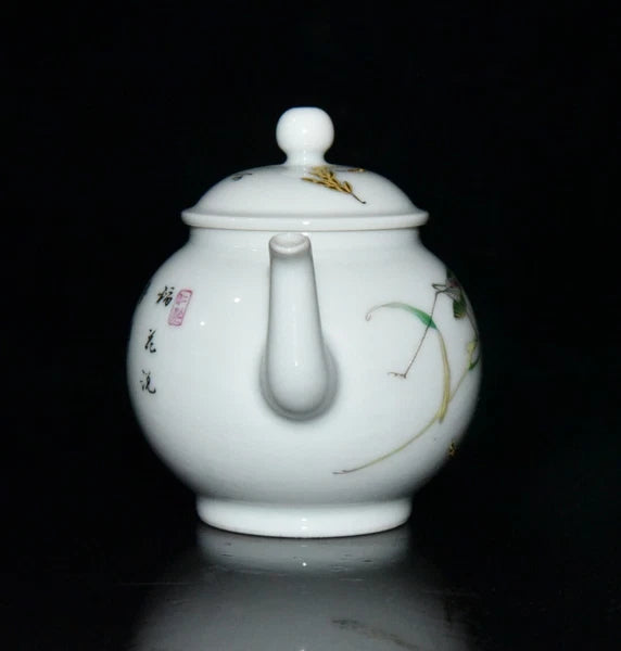 4.3" old antique qing dynasty yongzheng mark porcelain colour enamels cicada pot