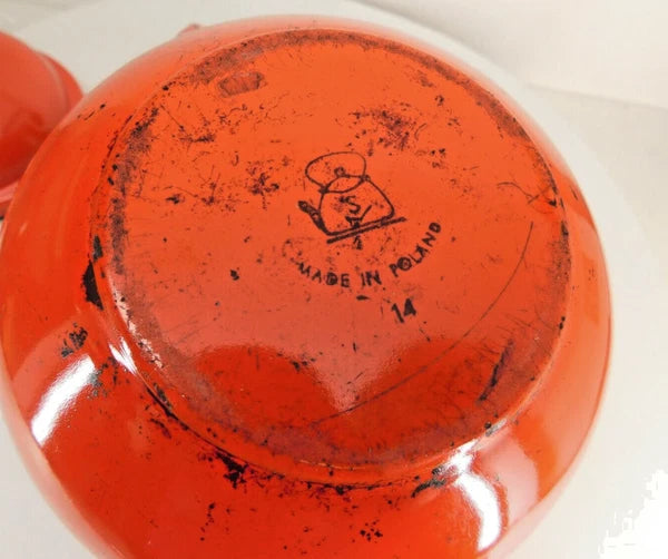 Huta Silesia Polish Enamelware Tea Kettle Red Enamel 14 Poland Vintage 1970's