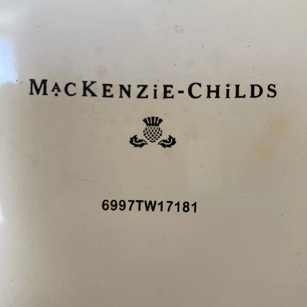 MACKENZIE-CHILDS 2 QT Teapot Kettle PARCHMENT CHECK Retired Color Enamel Loss