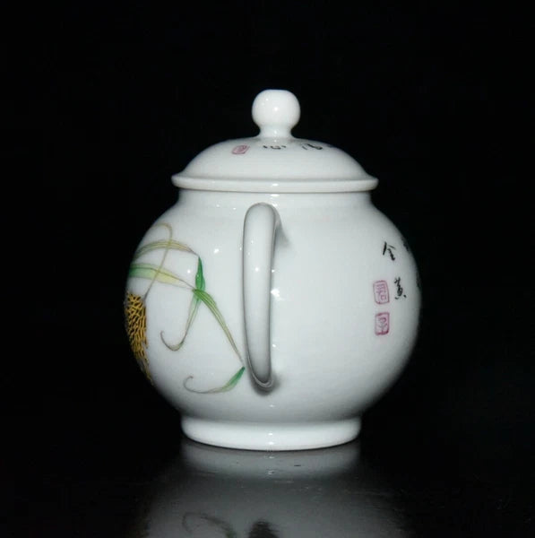 4.3" old antique qing dynasty yongzheng mark porcelain colour enamels cicada pot