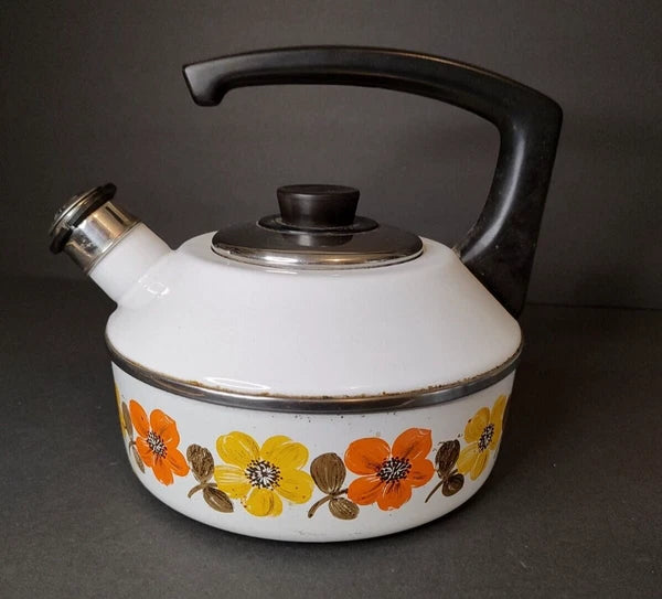 Austria Email Primavera Enamel Whistling Tea Kettle Retro Floral Vintage