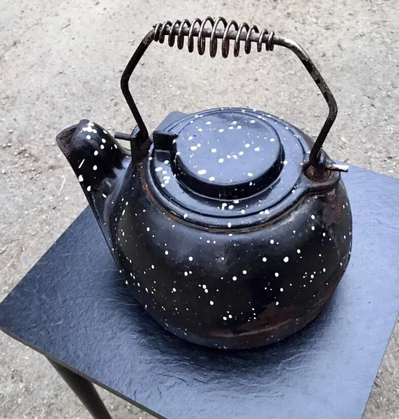 Vintage Cast Iron Plow & Hearth Antique Enamel Teapot Tea Pot Kettle Humidifier
