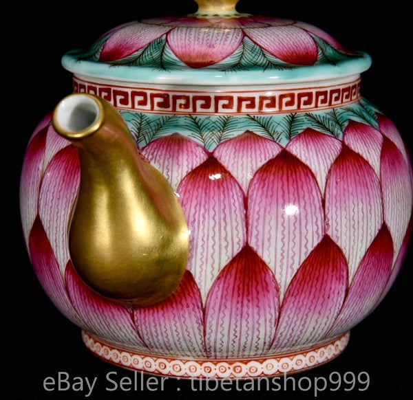 6.4" Old Chinese Qianlong Marked Enamel Porcelain Lotus-Petal Pattern Teapot