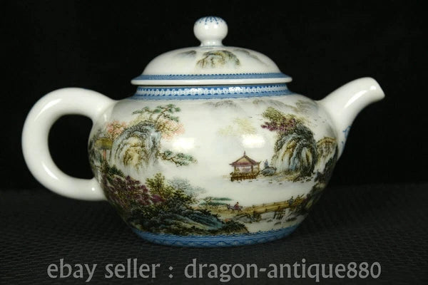 6.4" Ancient China QIanlong Marked Colour Enamel Porcelain landscape Teapot Pot