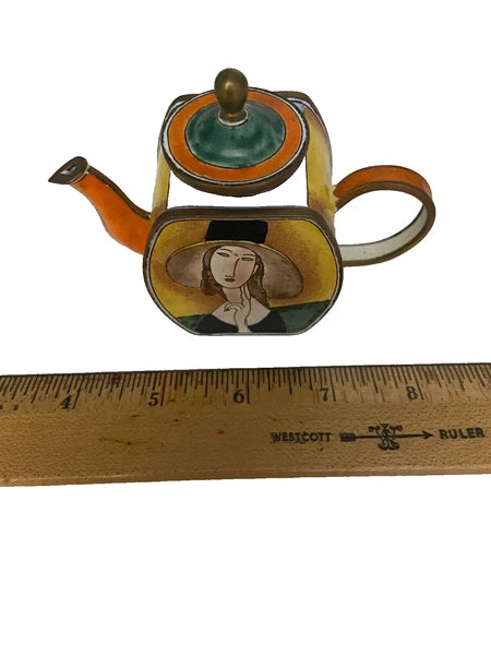 Enamel Lady with Hat Small Tea Pot by Kelvin Chen Signed
