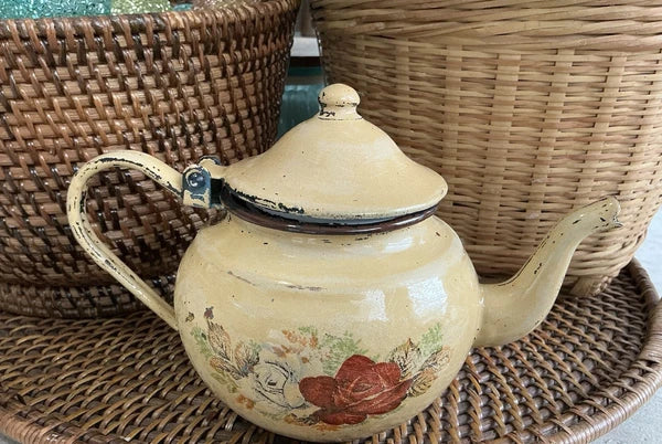 Vintage Enameled Teapot Metal From Yugoslavia