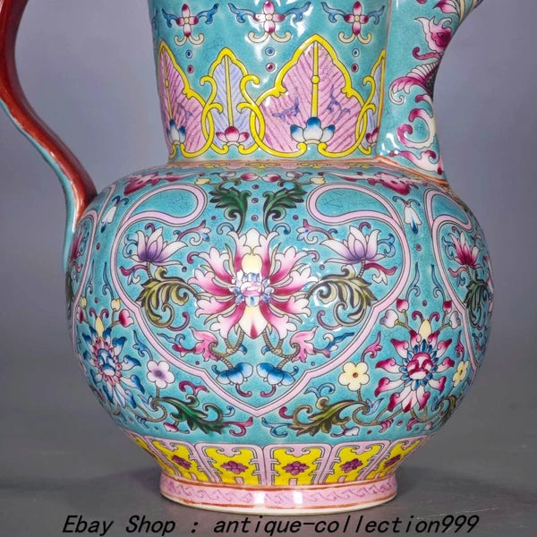 9.4" Yongzheng Enamel Colour Porcelain Gilt Lotus Flower Wine Tea Pot Flagon