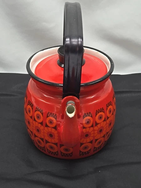 Vintage MCM Finel Kaj Franck Red Enamel Coffee Teapot Finland Retro Cast Iron