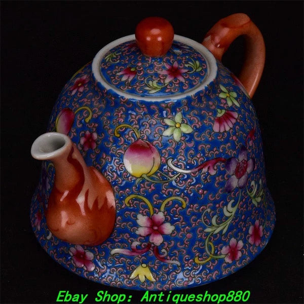 5.9''Qing Qinalong Marked Enamel Colour Porcelain Peach Wine Tea Pot Flagon
