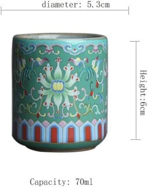4pcs Enamel Pastel Rolling Porcelain Straight Mouth Teacup Retro Pottery Gift