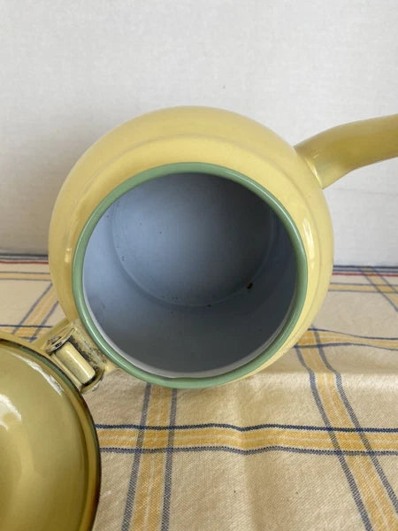 Vintage Yellow Enamelware Tea Pot With Hinged Lid