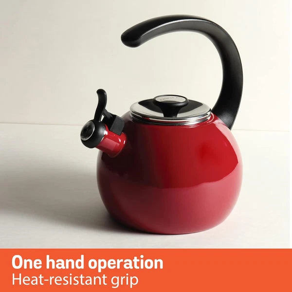 Enamel on Steel Whistling Teakettle/Teapot with Flip-Up Spout, 2 Quart - Gray
